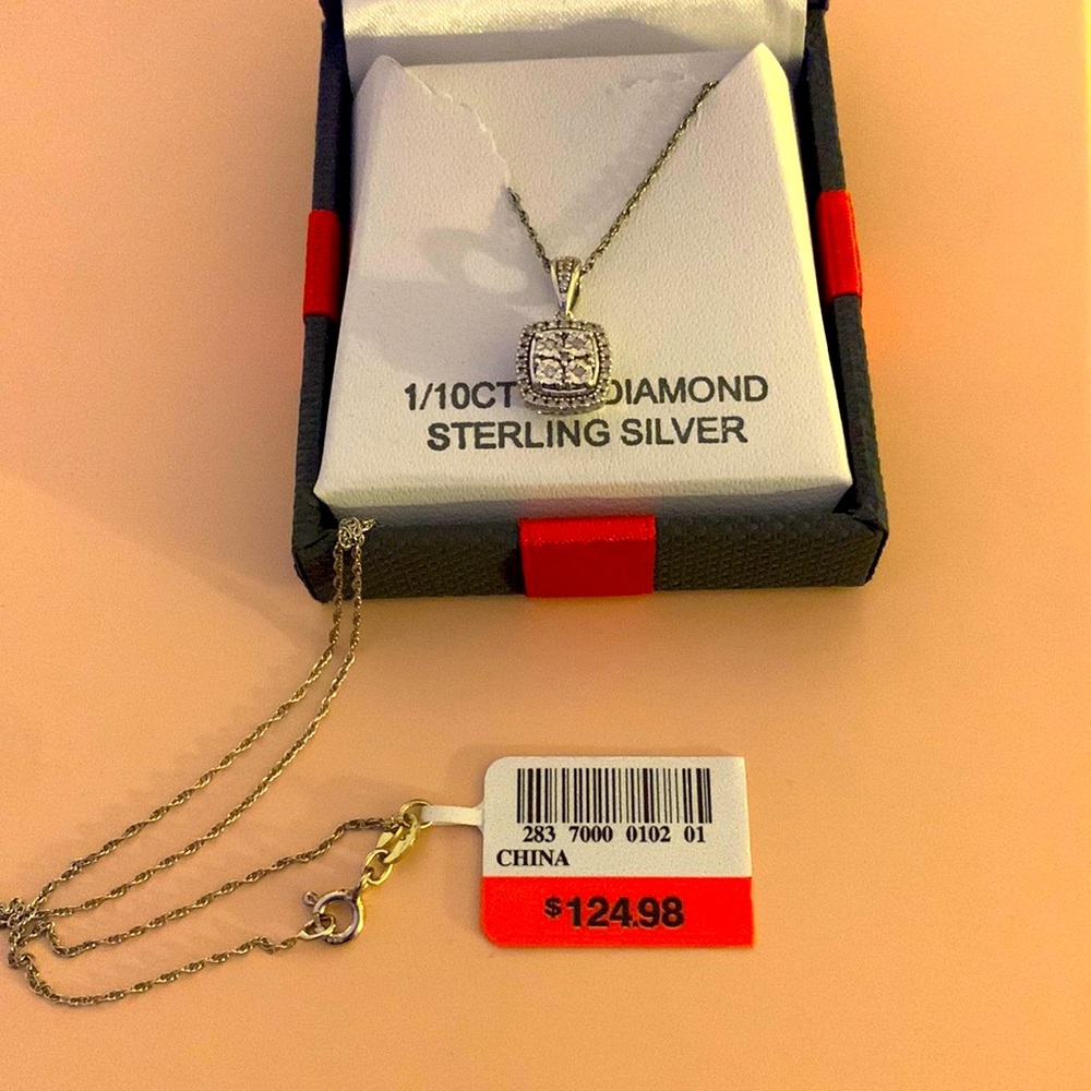 1/10 CT TW DIAMOND STERLING SILVER NECKLACE WITH PENDANT